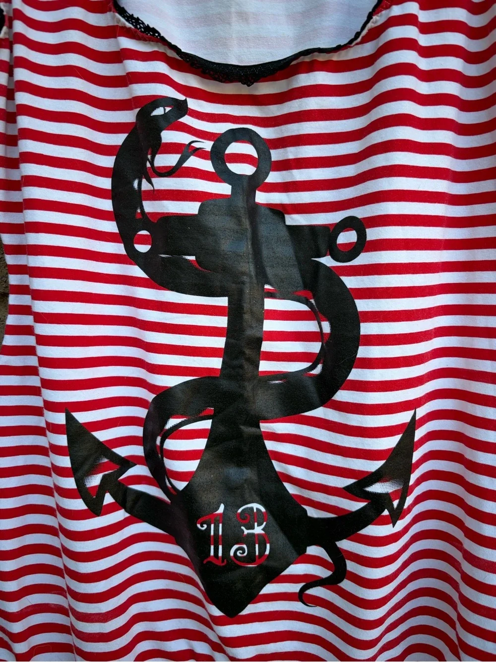 Lucky 13 Sailors Dream Red & White Striped Anchor Tank Top